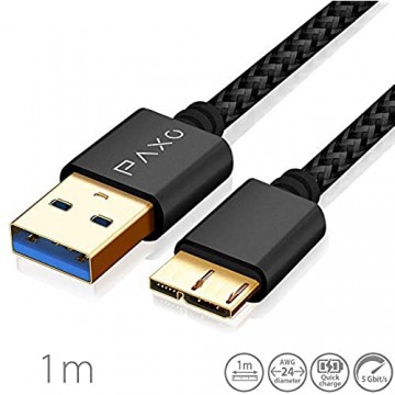 1m Nylon USB Micro USB 3.1 Gen 1 | USB 3.0 Festplattenkabel 5Gbit/s USB HDD Kabel Datenkabel Ladekabel schwarz USB A Stecker auf Micro B Stecker