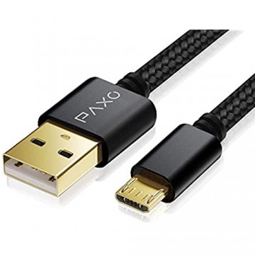 5m Nylon Micro USB Kabel schwarz USB auf Mikro USB Ladekabel Goldanschlüsse Elegante Alluminiumstecker Stoffmantel & Klettband