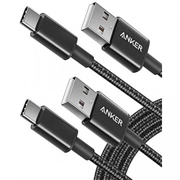 Anker USB C Kabel Typ C Kabel [2 Stück] 1 8 m Nylon Type C Ladekabel für Samsung Galaxy S10 S9 S8 Plus Note 9 8 LG G5 G6 V20 HTC 10 U11 Huawei Honor P20 Lite P10 P9 Mate9 10 usw (Schwarz)