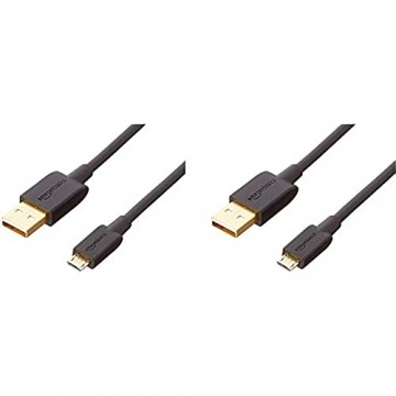 Basics Verbindungskabel USB 2.0 USB-A-Stecker auf Micro-USB-B-Stecker (2 Stück) 0 9 m Schwarz