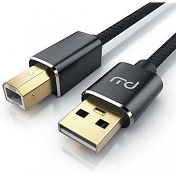 CSL - 5m USB Kabel Druckerkabel A-Stecker auf B-Stecker - Druckerkabel Scannerkabel – Metallstecker - schwarzer Nylonmantel - für Audio-Streaming Sanner DAC und Drucker – Premium Kabel
