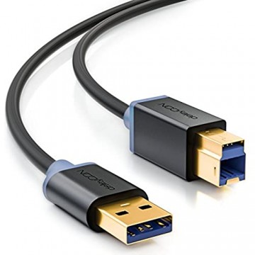 deleyCON 1 5m USB 3.0 Super Speed Kabel USB A-Stecker zu USB B-Stecker Datenkabel bis zu 5Gbit/s für z.B. Drucker Scanner Multifunktionsdruckern