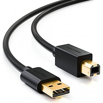 deleyCON 1m USB 2.0 Datenkabel Druckerkabel Scannerkabel - USB A-Stecker zu USB B-Stecker für Drucker Scanner Printer - Schwarz