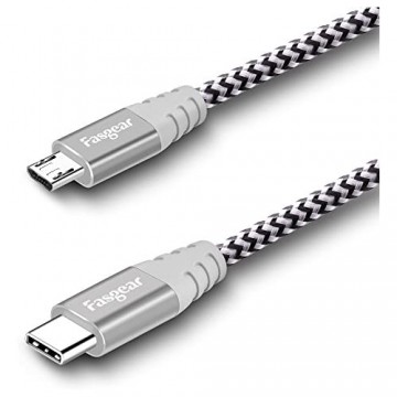 Fasgear USB C auf Micro-USB-Kabel [1 m] Mit Nylon geflochtenes Typ C auf Micro-USB-Kabel Kompatibel mit Galaxy S7 / S7 HTC One / 10 und mehr (Grau)