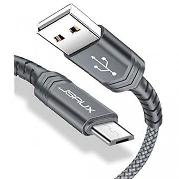 JSAUX Micro-USB-Kabel für Android-Ladegerät 2 Stück 2 m Micro-USB Android-Ladekabel geflochtenes Nylon kompatibel mit Samsung Galaxy S7 S6 J7 Note 5 Kindle PS4 und mehr (grau)