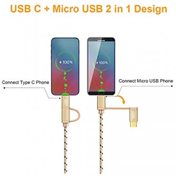 Micro USB und typ c Adapter Kabel CableCreation 2 in 1 Micro USB B Stecker + Typ C zu USB Buchse Adapterkabel 0.6ft Kurze OTG Kabel für Pixel XL 2 Galaxy S9 / S9 + 0 18 M/Khaki