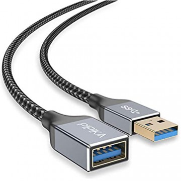 PIPIKA USB 3.0 Verlängerung Kabel [1M] USB A Stecker auf A Buchse Nylon Verlängerungskabel 5Gbps Superschnelle mit Vergoldeten Kontakte für Kartenlesegerät Tastatur Drucker Scanner Kamera usw