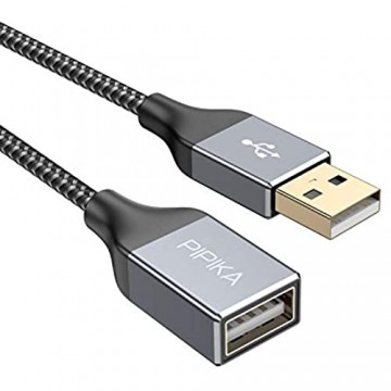 PIPIKA USB Verlängerung Kabel[1M] USB 2.0 Verlängerungskabel A Stecker auf A Buchse mit eleganten Alluminiumsteckern Nylon Stoffmantel für Kartenlesegerät Tastatur Drucker Scanner Kamera
