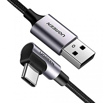 UGREEN USB C Ladekabel 90 Grad Winkel USB Type C Kabel Nylon Stecker USB C auf A Kabel kompatibel mit S10 S9 S8 Note 8 A8 A5 2017 LG G7 G6 HTC 10 Xiaomi Mi 8 usw. Metall Gehäuse (3m)