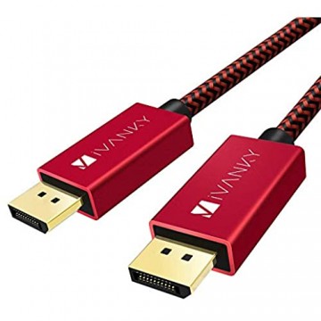4K DisplayPort Kabel 4 5M iVANKY DP Kabel(4K@60Hz und 2K@165Hz) DisplayPort auf DisplayPort Kabel Verschlussfrei Nylongeflecht DP Kabel geeignet für PC TV Monitor und Grafikkarten - Rot