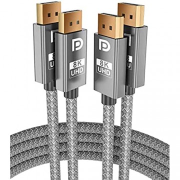 8K 60Hz DisplayPort Kabel 3M [2-Stück] DP auf DP 1.4 Ultra High Speed Kabel von Stecker zu Stecker Unterstützung der HBR3 Bandbreite von 32.4 Gbit/s 7680 x 4320 bei 60Hz(DP 1.2/4K 144Hz-kompatibel)