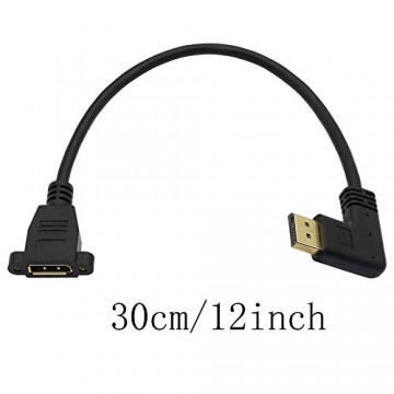 90 Grad DisplayPort auf DisplayPort Kabel linker Winkel 1 2 DP-Kabel Stecker auf Buchse Verlängerungskabel mit Panel Mount Schraubenloch für Audio und Video 30 cm