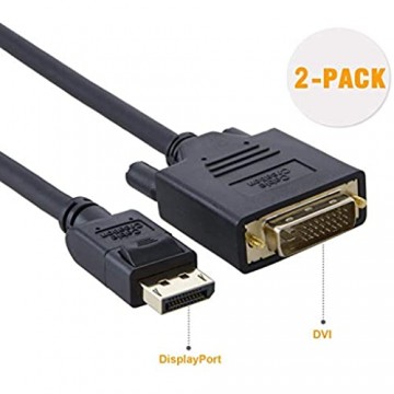 DisplayPort auf DVI Kabel CableCreation [2er-Pack] 6FT DP auf DVI Kabel Vergoldetes Standard-DP-zu-DVI-Stecker-Kabel mit Integriertem IC-Chipsatz Unterstützen 4k 1080P Full HD 1 83M / Schwarz