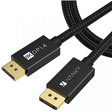 iVANKY 8K DisplayPort Kabel DisplayPort 1.4 Kabel (8K@60Hz 4K@144Hz und 4K@60Hz) DP Kabel geeignet für Monitor Gaming-Grafikkarte - 2M/ Schwarz(Verschlussfrei & aus Nylongeflecht)