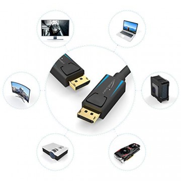 KabelDirekt – 8K DisplayPort (DP zu DP) Kabel – 2m (Übertragungsraten von bis zu 32 4 Gbit/s UHD mit 8K / 60Hz oder 4K / 120Hz HBR3 DSC HDR 10 Stecker mit Verriegelung)