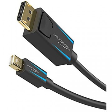 KabelDirekt – Mini DisplayPort (Thunderbolt) auf DisplayPort Kabel (Mini DP auf DP) – 2m (UHD Auflösung mit 4K / 60Hz Version 1.2 für PC & Mac DP Stecker mit Verriegelung schwarz)