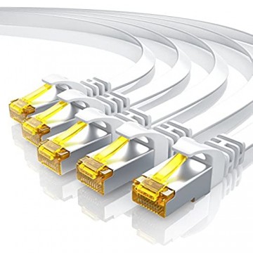 5 x 0 25m CAT 7 Netzwerkkabel Flach - Ethernet Kabel - Gigabit Lan 10 Gbit s - Patchkabel - Flachbandkabel - Verlegekabel - Cat.7 Rohkabel U FTP PIMF Schirmung mit RJ 45 Stecker - Switch Router Modem