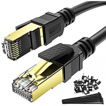 Alaser 20m CAT.8 Netzwerkkabel 40 Gbits Lan Kabel Patchkabel Datenkabel CAT 8 40000 Mbits Glasfaser Geschwindigkeit S/FTP Schirmung RJ45 Stecker für Router Modem PC Hub Laptop Gaming Xbox