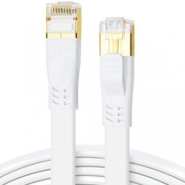 CAT 8 Ethernet Kabel 1m Hochgeschwindigkeit 40Gbps 2000MHz SFTP CAT8 Flaches Patchkabel Gigabit LAN Netzwerkkabel mit Vergoldetem RJ45 Stecker für Gaming Modem Router Xbox PC (1 Meter/Weiß)