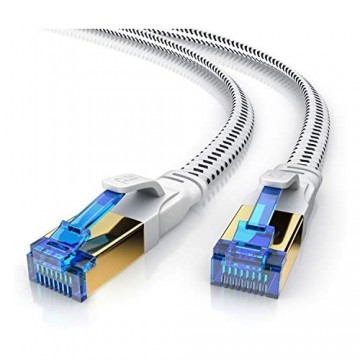 CSL - 10m CAT.8 Netzwerkkabel Flach 40 Gbits - Baumwollmantel - LAN Kabel Patchkabel - CAT 8 Gigabit RJ45 Ethernet Cable - 40000 Mbits Geschwindigkeit - Flachbandkabel - Verlegekabel - Cat 6 Cat 7