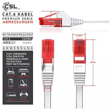 CSL - 20m Cat 6 Netzwerkkabel Flach - Gigabit Ethernet LAN - RJ45 Kabel Flachbandkabel Verlegekabel - 10 100 1000 Mbit s - Patchkabel Flachkabel - Kompatibel zu Cat.5 Cat.5e Cat.6 - weiß