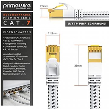 CSL - 20m CAT 7 Netzwerkkabel Flach 10 Gbits - Baumwollmantel - LAN Kabel Patchkabel Datenkabel - CAT.7 Gigabit RJ45 Ethernet Cable - 10000 Mbits Geschwindigkeit - Flachbandkabel - Verlegekabel