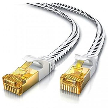 CSL - 20m CAT 7 Netzwerkkabel Flach 10 Gbits - Baumwollmantel - LAN Kabel Patchkabel Datenkabel - CAT.7 Gigabit RJ45 Ethernet Cable - 10000 Mbits Geschwindigkeit - Flachbandkabel - Verlegekabel