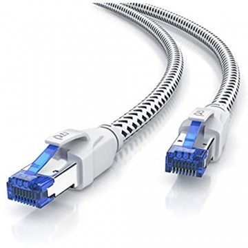 CSL - CAT.8 Netzwerkkabel 40 Gbits - 5m - Baumwollmantel - LAN Kabel Patchkabel Datenkabel RJ45 - CAT 8 Gigabit Ethernet Cable - 40000 Mbits Glasfaser Geschwindigkeit - S/FTP PIMF Schirmung - weiß