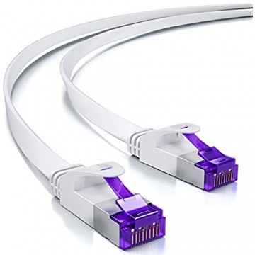 deleyCON 0 25m RJ45 Patchkabel Flachkabel mit CAT7 Rohkabel Netzwerkkabel Ethernetkabel Slim U/FTP Gigabit Ethernet LAN Kabel Kupfer - Weiß