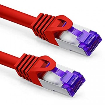 deleyCON 0 5m RJ45 Patchkabel Ethernetkabel Netzwerkkabel mit CAT7 Rohkabel S-FTP PiMF Schirmung Gigabit LAN Kabel SFTP Kupfer DSL Switch Router Patchpanel - Rot