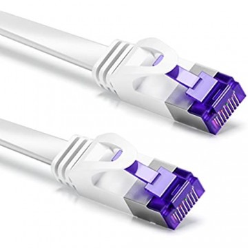deleyCON 5m RJ45 Patchkabel Flachkabel mit CAT7 Rohkabel Netzwerkkabel Ethernetkabel Slim U/FTP Gigabit Ethernet LAN Kabel Kupfer - Weiß