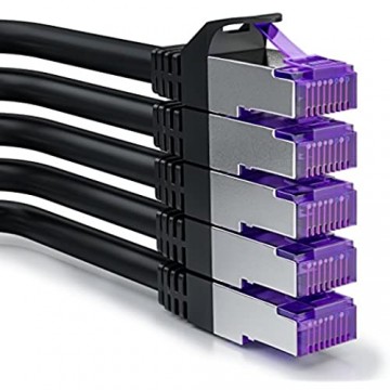 deleyCON 5X 0 25m RJ45 Patchkabel Set Ethernetkabel Netzwerkkabel mit CAT7 Rohkabel S-FTP PiMF Schirmung Gigabit LAN Kabel SFTP Kupfer DSL Switch Router Patchpanel - Schwarz