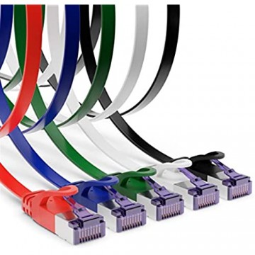 deleyCON 5X 1m RJ45 Patchkabel Flachkabel mit CAT7 Rohkabel Netzwerkkabel Ethernetkabel Slim U/FTP Gigabit Ethernet LAN Kabel - Bunt