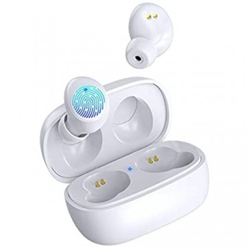 Bluetooth Kopfhörer Kopfhörer Kabellos In Ear mit Mikrofon IPX5 Wasserdicht Touch-Control Stereo Hi-Fi Sound Noise Cancelling Sport Bluetooth Headset für iPhone Android Samsung (Weiß)
