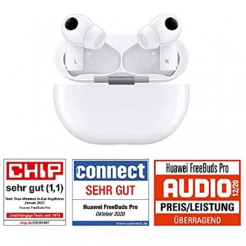 HUAWEI FreeBuds Pro True Wireless Bluetooth Kopfhörer mit intelligenter Geräuschunterdrückung (Dynamic Noise Cancellation) 3-Mikrofon-System Kabellose Schnellladung Ceramic White
