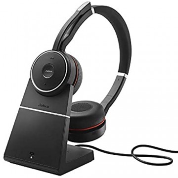 Jabra Evolve 75 MS Wireless Stereo On-Ear Headset - Microsoft zertifizierte Kopfhörer mit langer Akkulaufzeit und Ladestation - USB Bluetooth Adapter - Schwarz