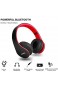 JIUHUFH Premium Bluetooth Kopfhörer Multifunktion Faltbar mit Eingebautem Mikrofon/MP3-Player/Support-Freisprech Anrufe/3.5mm Verdrahtete Audio-in für Handy/TV/PC/Mac - Schwarz Rot