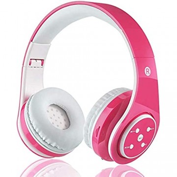 Kabellose Bluetooth Kopfhörer für Kinder Jugendliche ab 5 Kabelloser Kopfhörer Over Ear mit Lautstärkebegrenzung inkl. Radio on Ear drahtloser Faltbarer Kopfhörer mit Mikrofon HiFi Stereo (Pink)