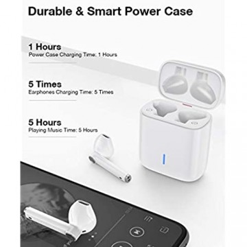 Luvfun Bluetooth Kopfhörer Kabellos Kopfhörer TWS Bluetooth 5.0 Headset True Wireless Earbuds mit Mikrofon und Tragbare Ladehülle - Weiß