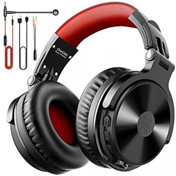 OneOdio Bluetooth Kopfhörer Over Ear [Bis zu 80 Stdn & BT 5.0] Bass Kopfhörer Kabellos mit Mikrofon für Freisprechen HiFi Faltbares PC Headset mit Kabel 50mm Treiber Boom Mic für Handy/Laptop