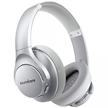 Soundcore Life Q20 Bluetooth Kopfhörer Aktive Geräuschunterdrückung 40 St. Wiedergabezeit Hi-Res Audio Intensiver Bass kabellose Kopfhörer für Homeoffice Online-Unterricht Konferenzen (Silber)