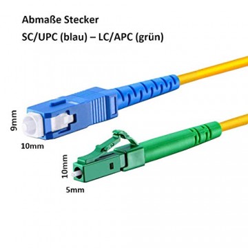 CONBIC® LWL Glasfaser-Kabel – 10m OS2 gelb LC/APC auf SC/UPC Stecker Simplex 9/125 Patchkabel – Lichtwellenleiter 10 Meter