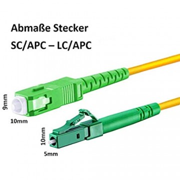 LWL Glasfaser-Kabel – 20m OS2 gelb LC/APC auf SC/APC Stecker Simplex 9/125 Patchkabel – Lichtwellenleiter 20 Meter G.657.A2