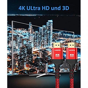 2meter HDMI 4K Kabel 2Stück Snowkids 4K@60HZ HDMI 2.0 Kabel 18Gbps HDMI Nylon Geflochten mit Audio-Rückkanal Ethernet HDR Kompatibel mit Ultra HD Video 2160p Full HD 1080p PS3 PS4 - Rot