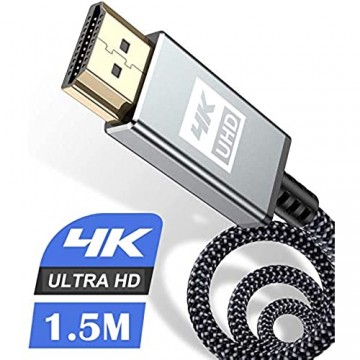 4K HDMI Kabel 1.5Meter AviBrex HDMI Kabel 4K @ 60Hz 18Gbps Highspeed HDMI 2 0 Kabel Nylon Geflecht vergoldete Anschlüsse mit Ethernet/Audio Rückkanal Kompatibel mit Video 4K UHD 2160p HD 1080p