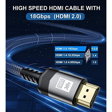 4K HDMI Kabel 1Meter Sweguard HDMI 2.0 auf HDMI Kabel 4K@60Hz 18Gbps Nylon Geflechtkabel vergoldete Anschlüsse mit Ethernet/Audio Rückkanal kompatibel Video 4K UHD 2160p HD 1080p Xbox PS4 (GRAU)