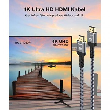4K HDMI Kabel 2Meter Snowkids Highspeed HDMI 2.0 Kabel 4K@60Hz 18Gbps Nylon Geflecht Vergoldete Anschlüsse mit Ethernet/Audio Rückkanal Kompatibel mit Video 4K UHD 2160p HD 1080p-Grau