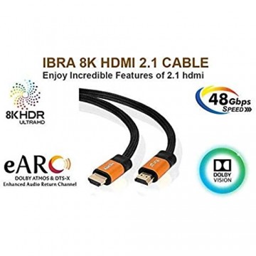 8K Premium 2.1 HDMI Kabel Ultra HDTV 8K HDMI Kabel – 1 5 Meter 48 Gbit/s 4K@120Hz / 8K@60Hz Dynamic HDR-10+ eARC Variable Refresh Rate (VRR) Dolby Vision 1.5m IBRA Orange
