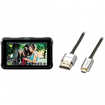 Atomos Shinobi Field-Monitor Recorder/Player & Lindy 41680CROMO Slim HDMI High Speed A/D Kabel 0 5m mit Ethernet Silber/Gold