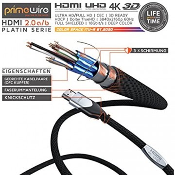 CSL - 3m HDMI Kabel 2.0b - Ultra HD 4K 60Hz Gbit s - neuester Standard - Ethernet High Speed HDMI 2.0 - Ultra HD 3D Arc CEC HDCP HDR - 3-Fach geschirmt - Platin Edition